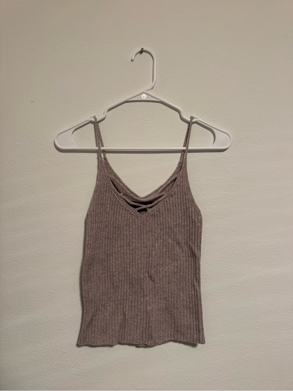 American Eagle Outfitters Ribbed Crisscross V-Neck Cami - Taupe